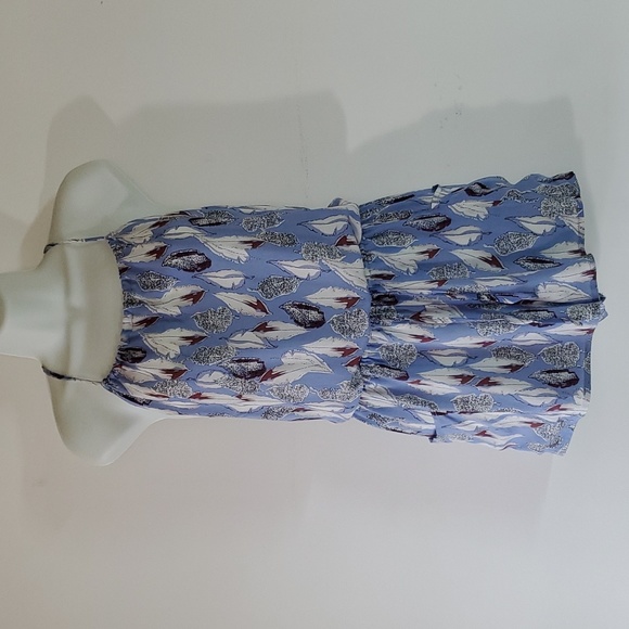 Darah Dahl Size S Romper Periwinkle Blue White Feathers Backless Halter Pockets - Picture 1 of 7